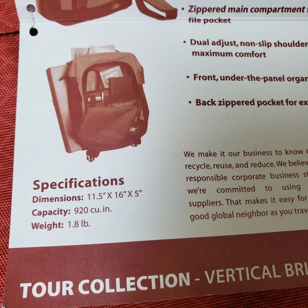 Kiva Tour Collection Vertical Brief Case Red Black Nylon Travel Work Bag NWT
